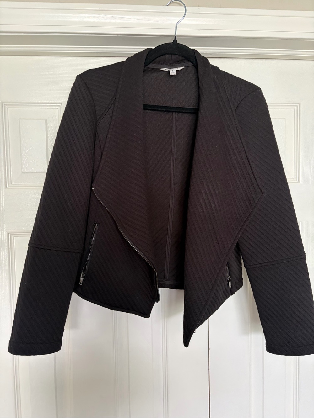 BB Dakota Black Quilted Draped Moto Jacket